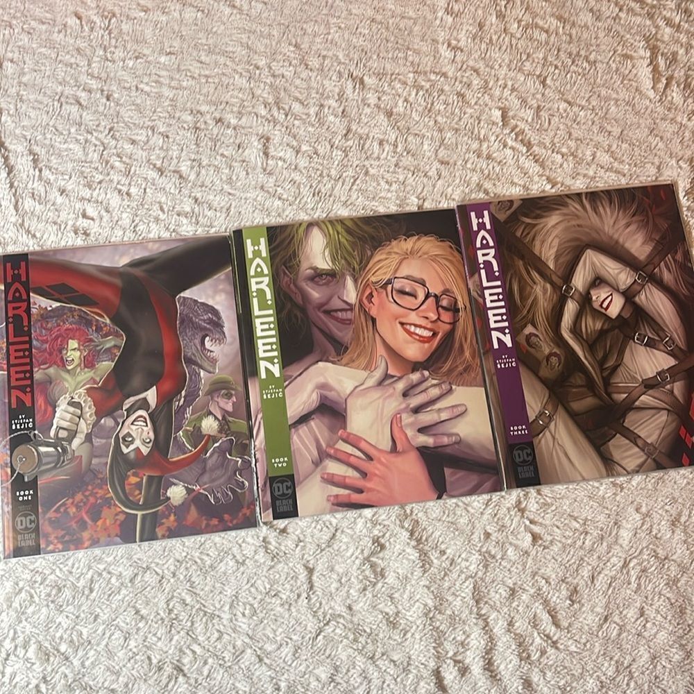 DC black label Harleen graphic novels, book 1, book 2, and book 3